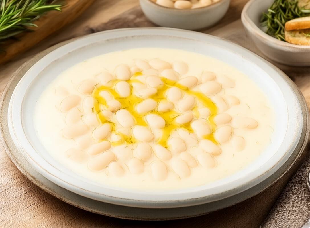 Creamy White Bean and Rosemary Soup with Olive Oil Drizzle