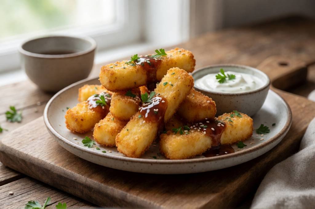 Crispy Baked Halloumi Fries with Honey-Chilli Drizzle