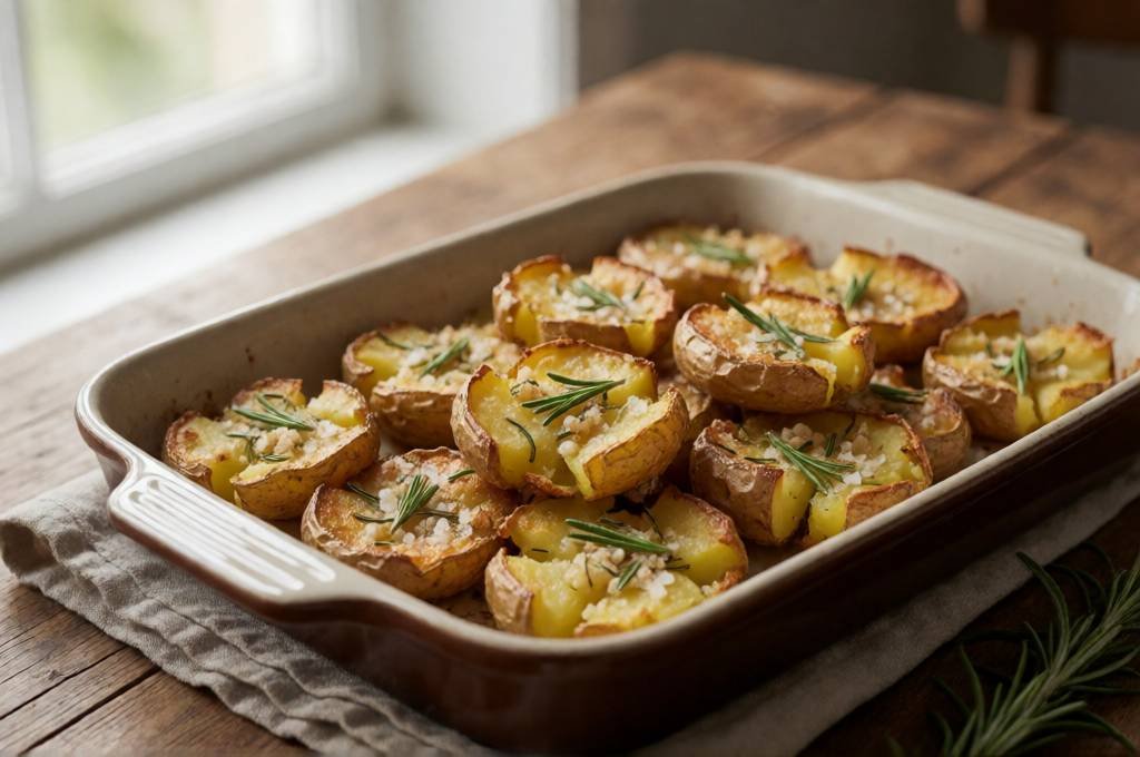 Crispy Smashed Baby Potatoes with Garlic and Rosemary