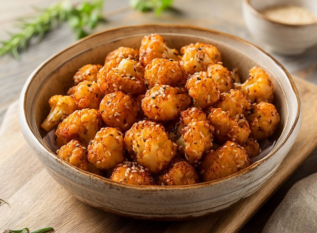 Crispy Teriyaki Cauliflower Bites with Sesame Seeds