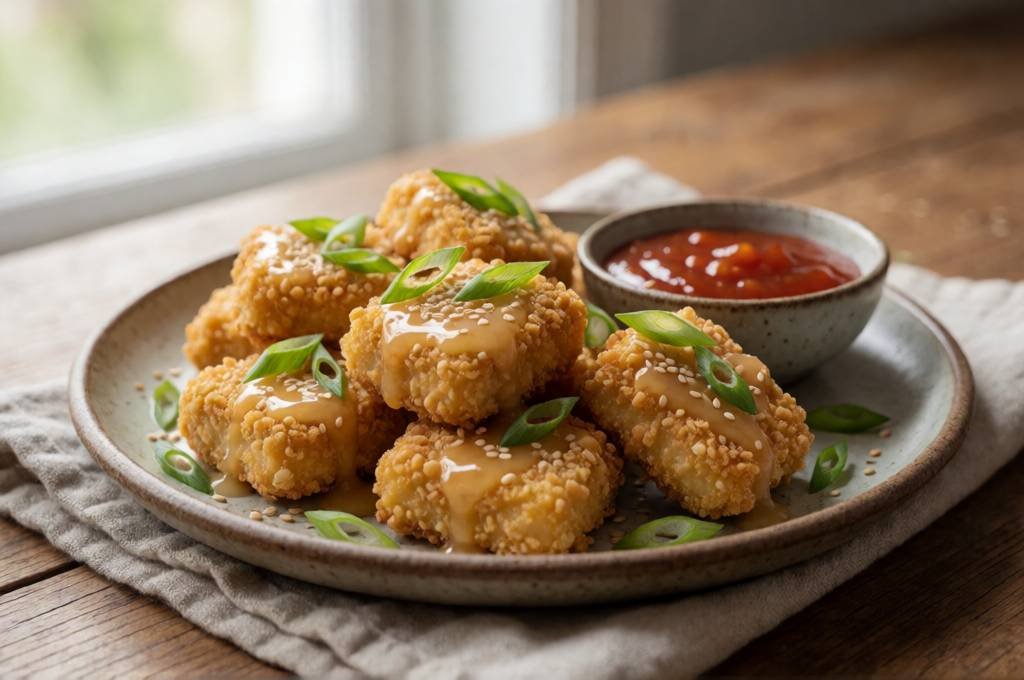 Crispy Tofu Nuggets with Sesame-Soy Glaze