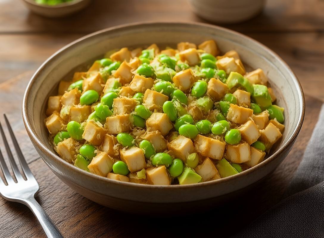 Crispy Tofu Sushi Bowl with Avocado and Edamame