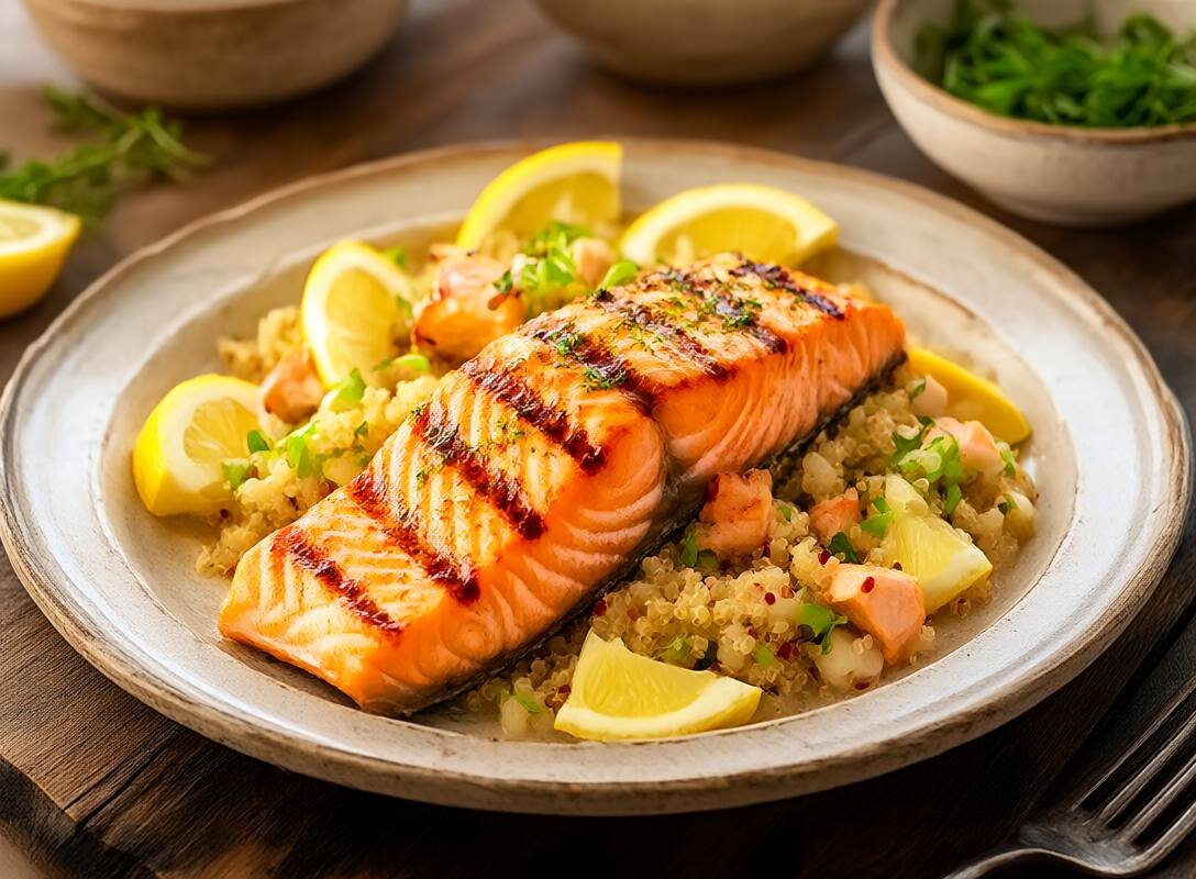 Fresh Lemon Herb Grilled Salmon with Quinoa Salad