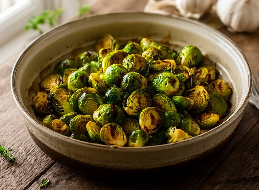 Garlic Roasted Brussels Sprouts with Balsamic Glaze