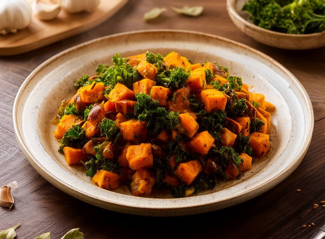 Garlic Sesame Sweet Potato and Kale Stir-Fry