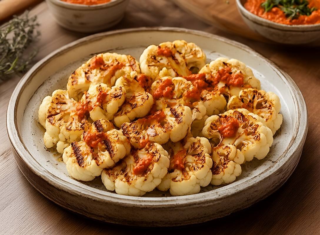 Grilled Cauliflower Steaks with Smoky Romesco Sauce