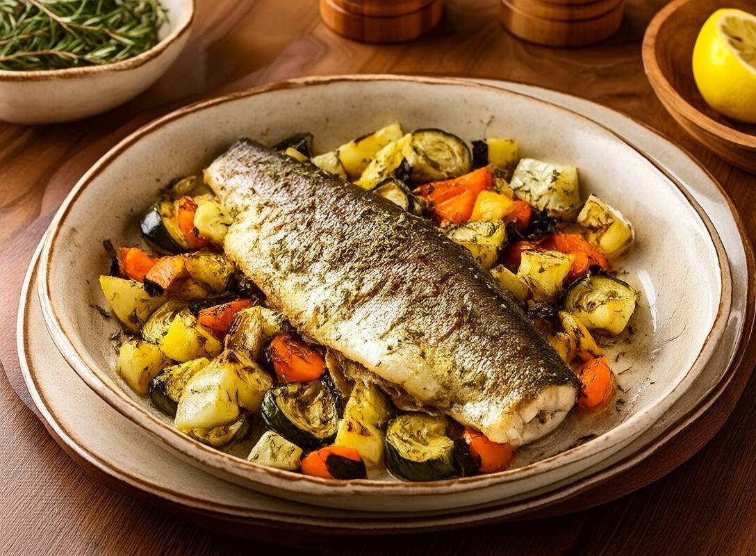 Grilled Lemon Herb Trout with Garlic Roasted Vegetables