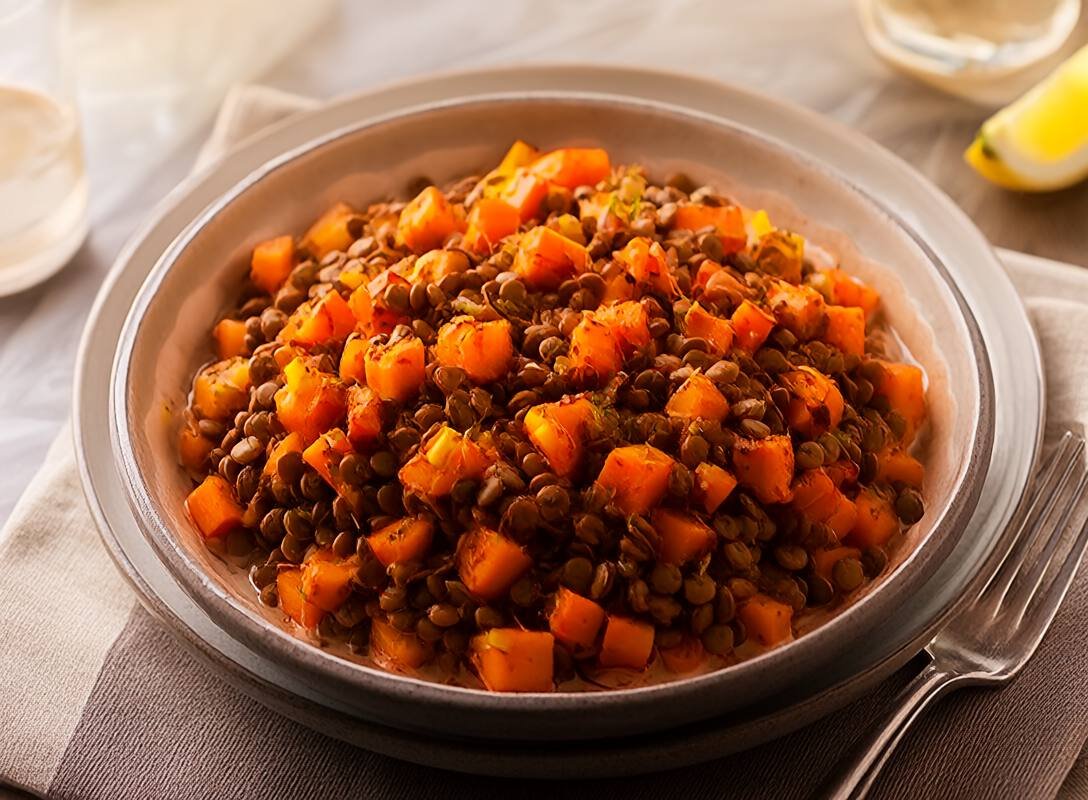 Harissa-Spiced Roasted Carrots and Lentil Salad with Lemon-Tahini Dressing
