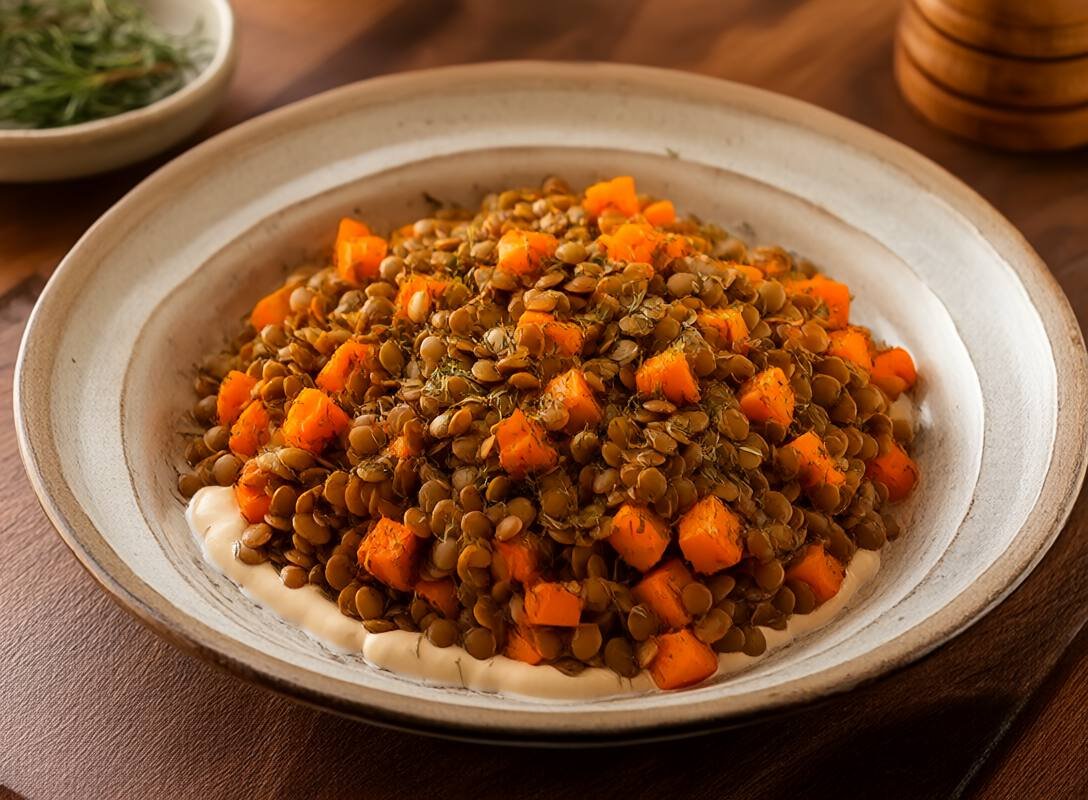 Herbed Lentil and Roasted Carrot Bowl with Creamy Tahini Dressing