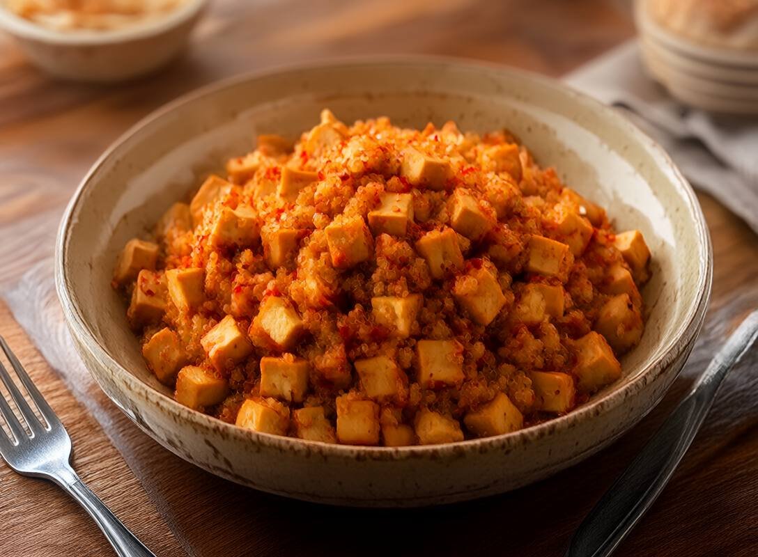 Kimchi Fried Quinoa with Crispy Tofu