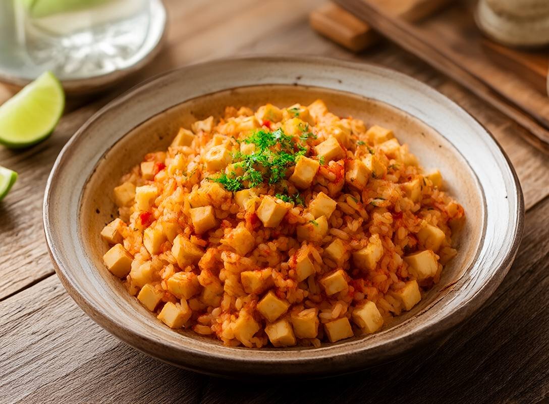 Kimchi Fried Rice with Crispy Tofu