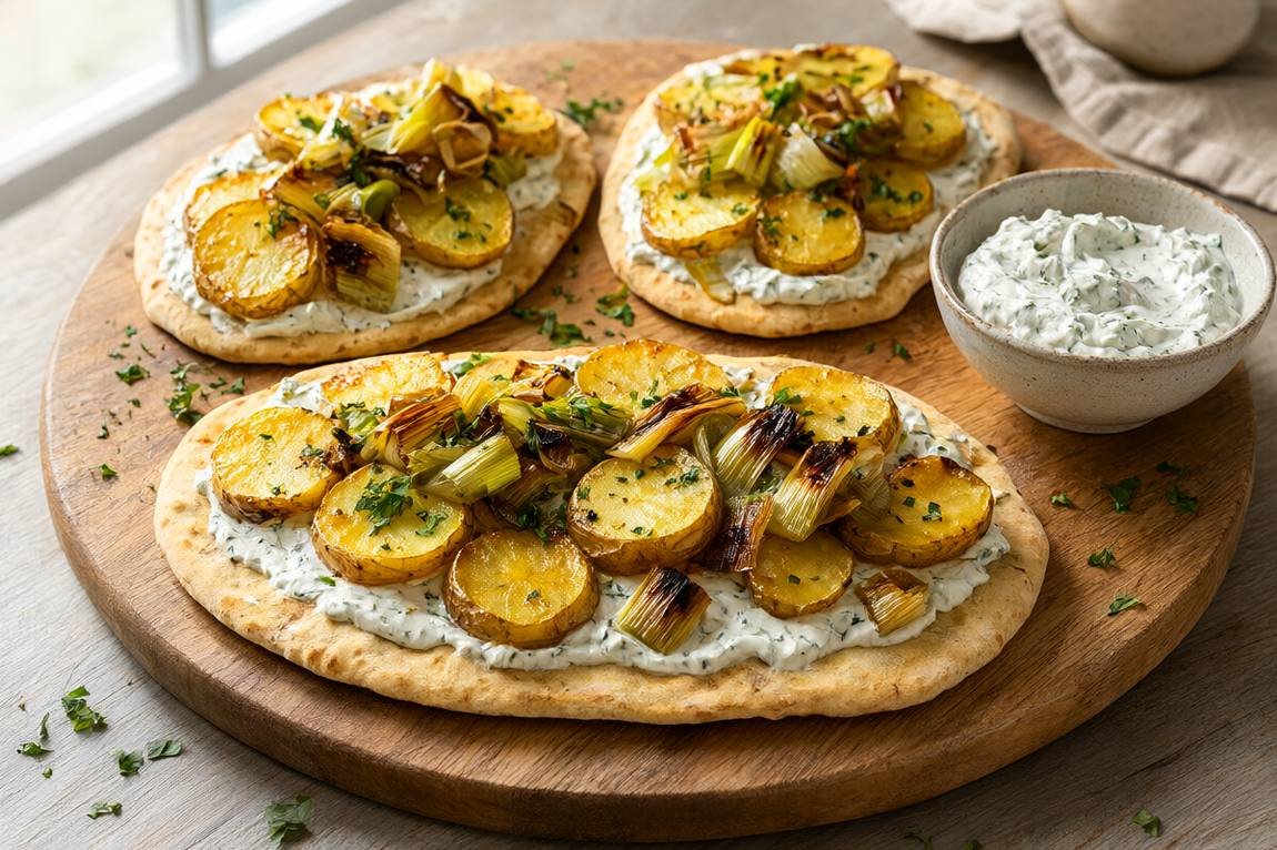 Leek and Potato Flatbreads with Herbed Cashew Cream