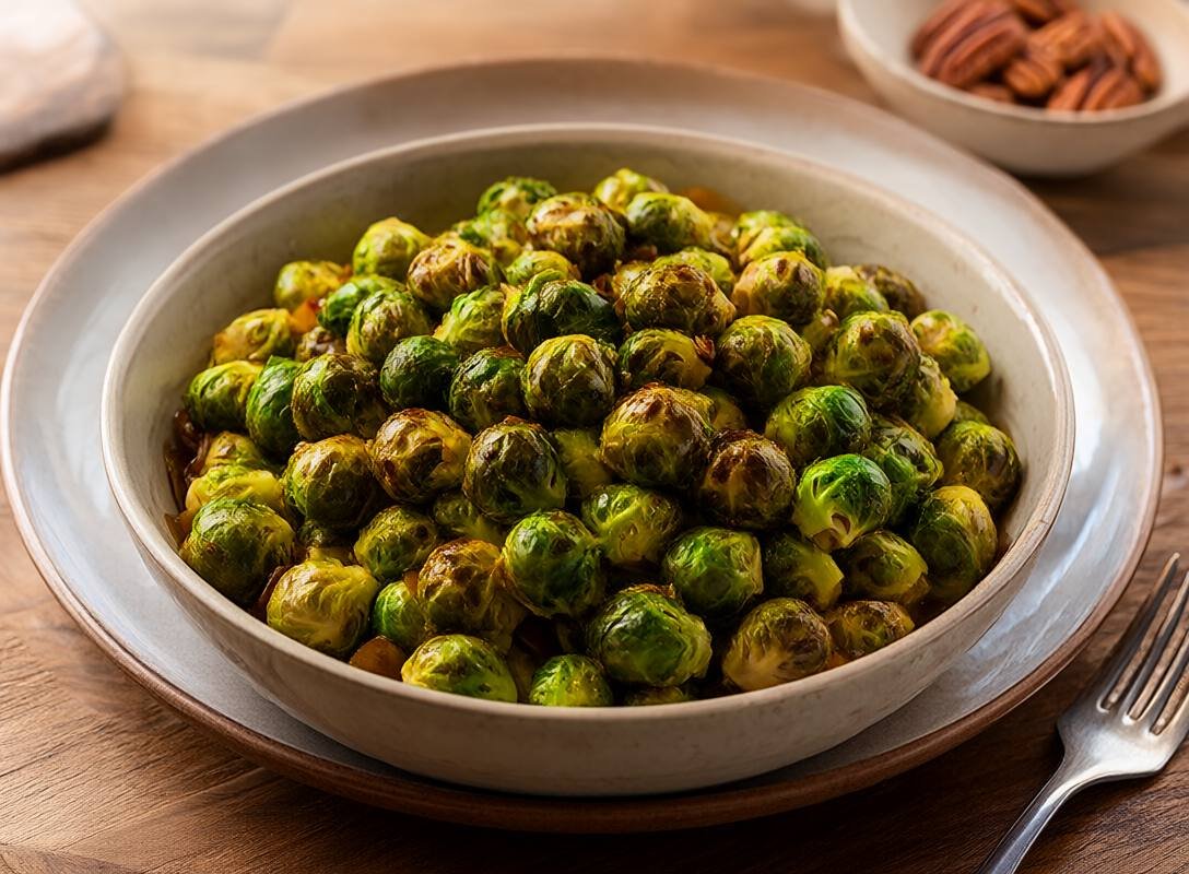 Maple-Dijon Brussels Sprouts with Sweet Pecans