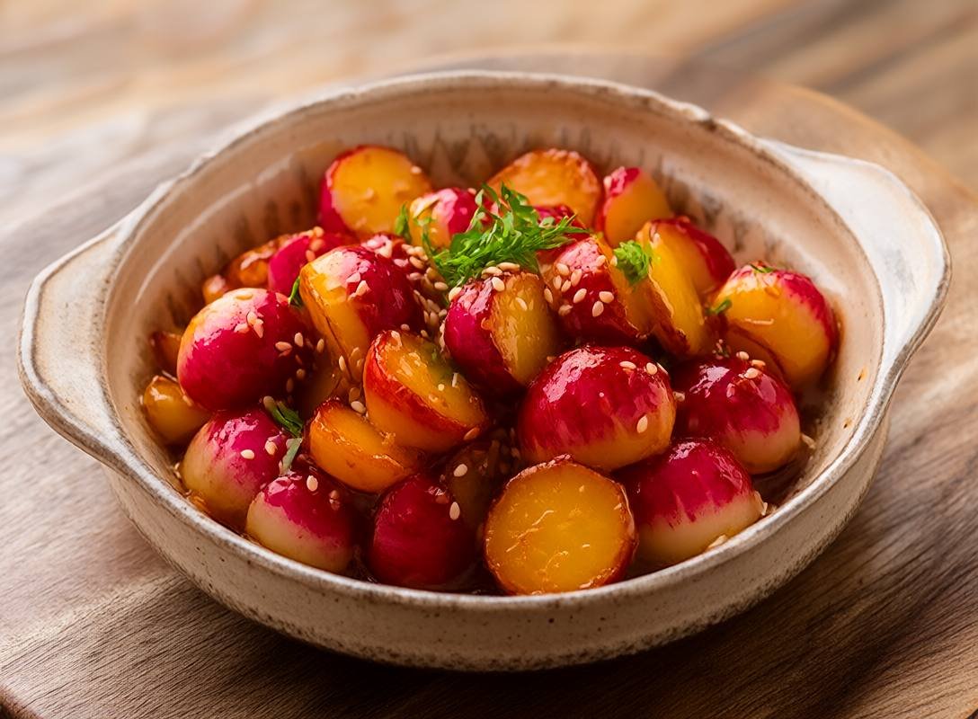 Miso-Glazed Roasted Radishes with Sesame Seeds