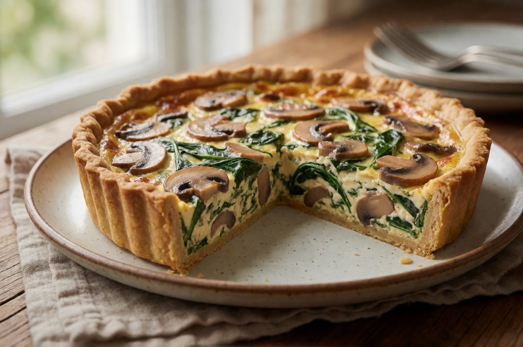 Mushroom & Spinach Quiche with Whole-Grain Crust