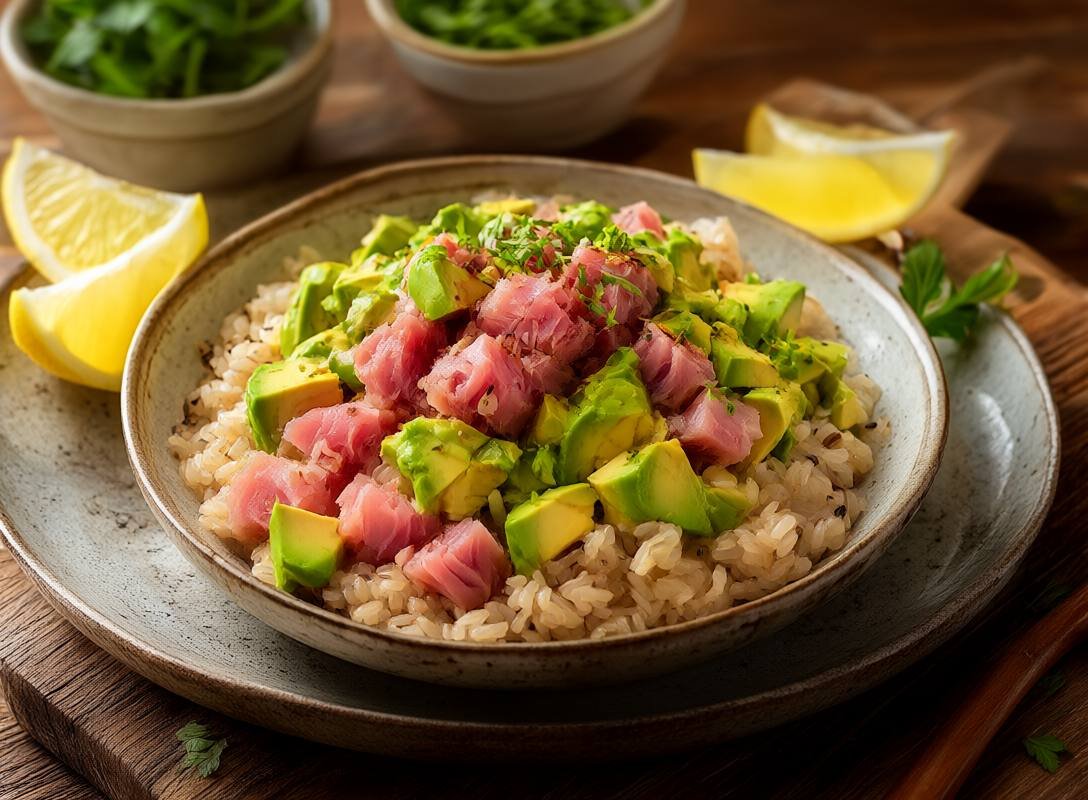 Pescatarian-Friendly Tuna and Avocado Poke Bowl with Brown Rice