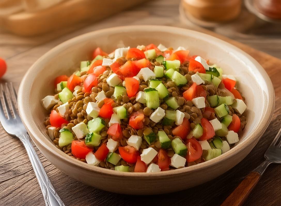 Greek Lentil Salad with Feta, Cucumber & Tomato