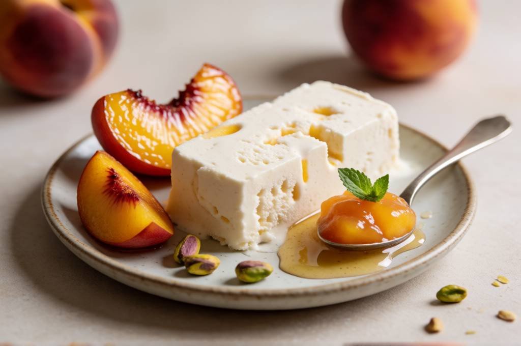 Roasted Peach Semifreddo with Pistachios