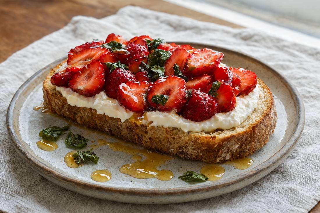 Roasted Strawberry and Ricotta Toast