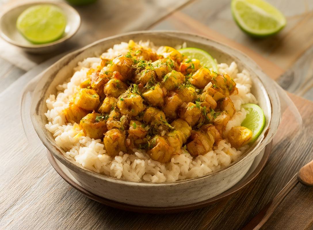 Savory Jamaican Jerk Plantain Bowls with Coconut Rice