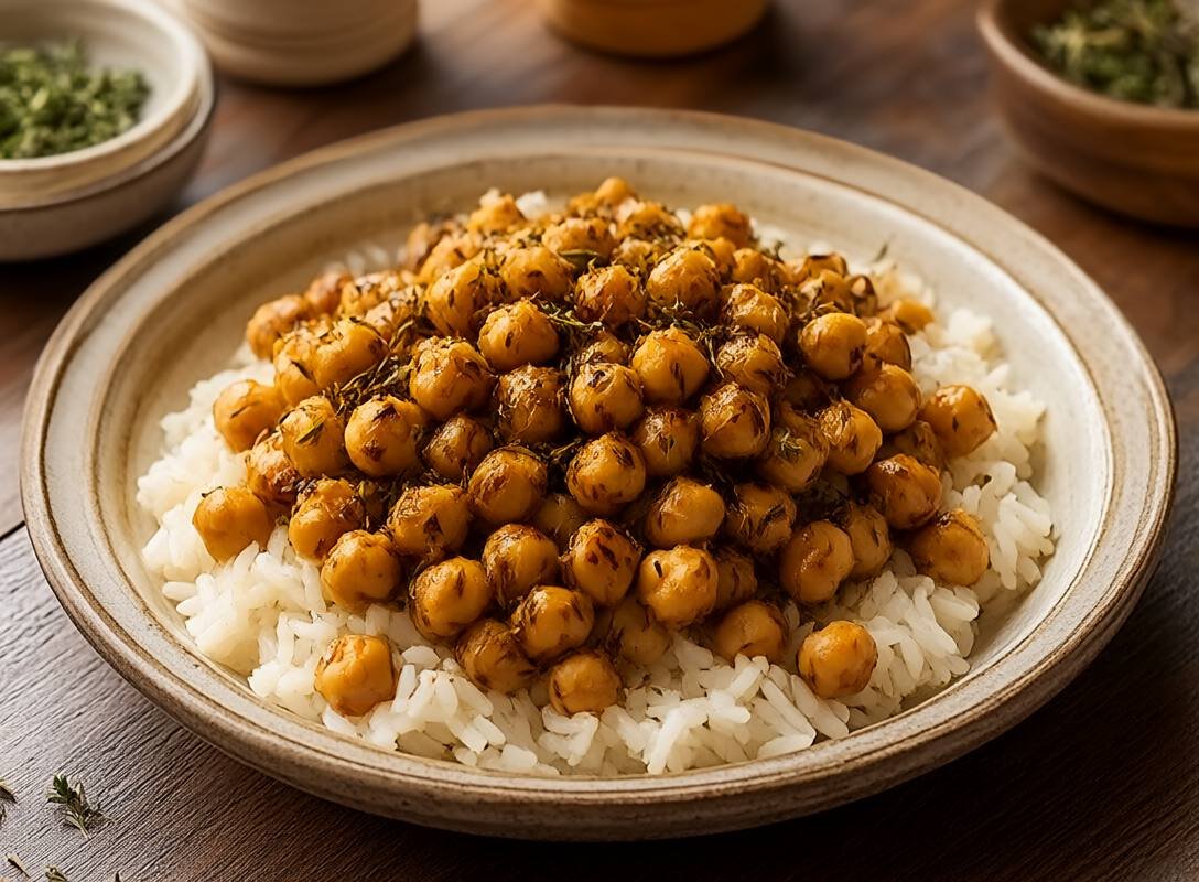 Savory Miso-Roasted Eggplant and Chickpea Rice Bowl