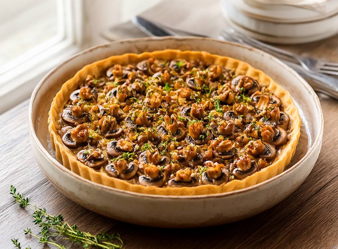 Savory Mushroom and Walnut Tart with Fresh Thyme