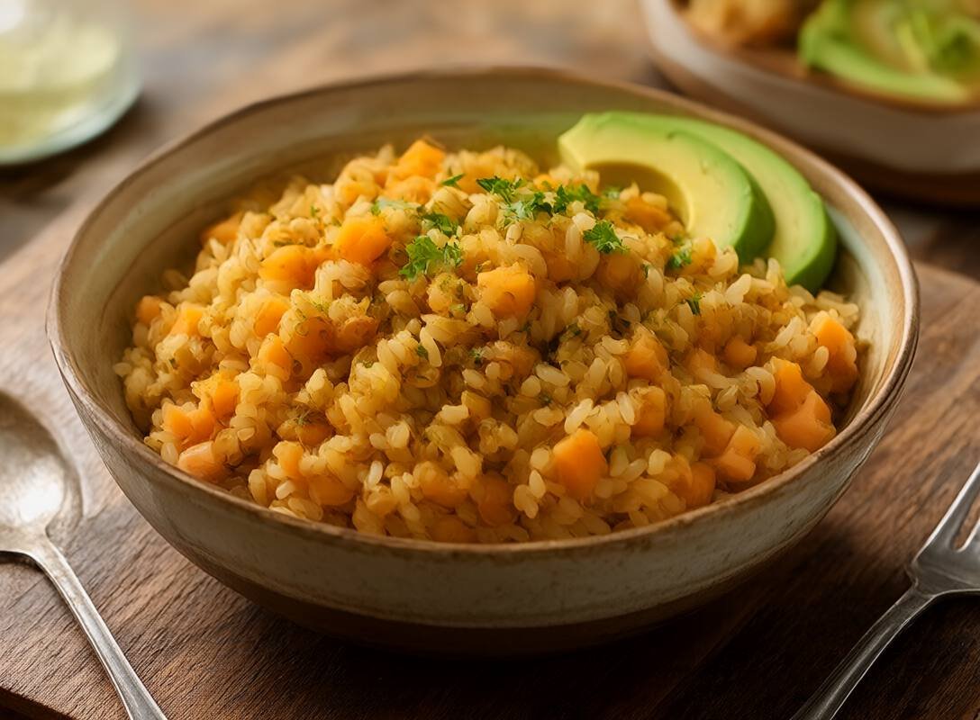 Sweet Potato Lentil Rice Bowl with Avocado