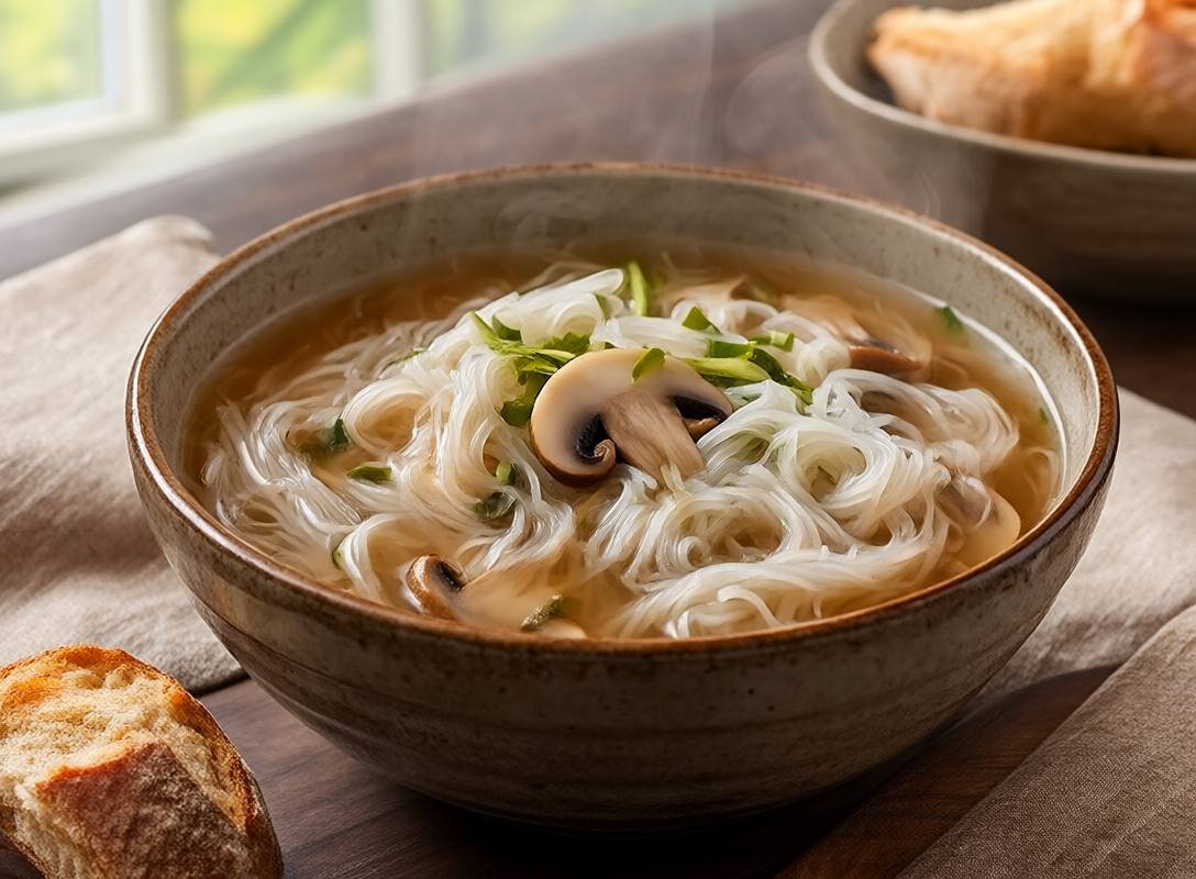 Savory Vegan Pho with Rice Noodles and Mushrooms