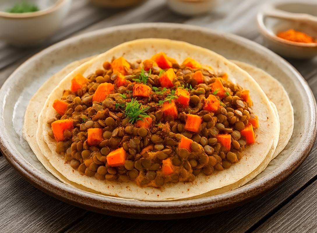 Spiced Lentil and Roasted Carrot Hummus Wraps