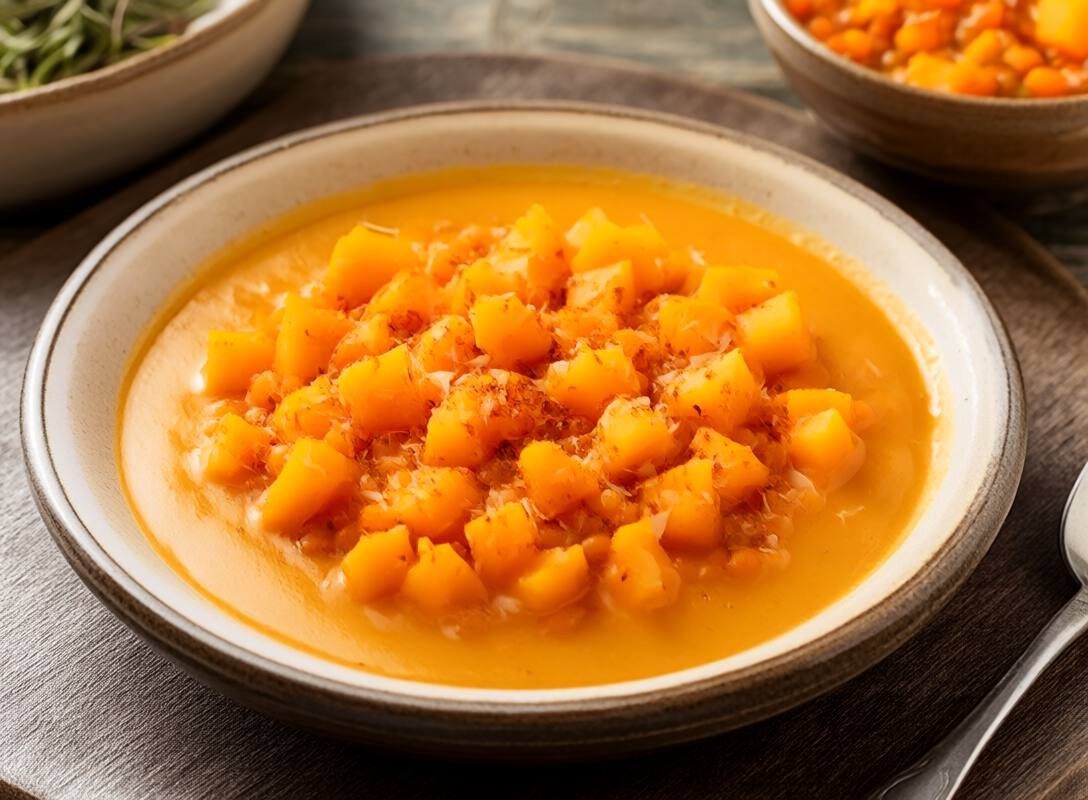 Spiced Pumpkin and Red Lentil Soup with Coconut Cream