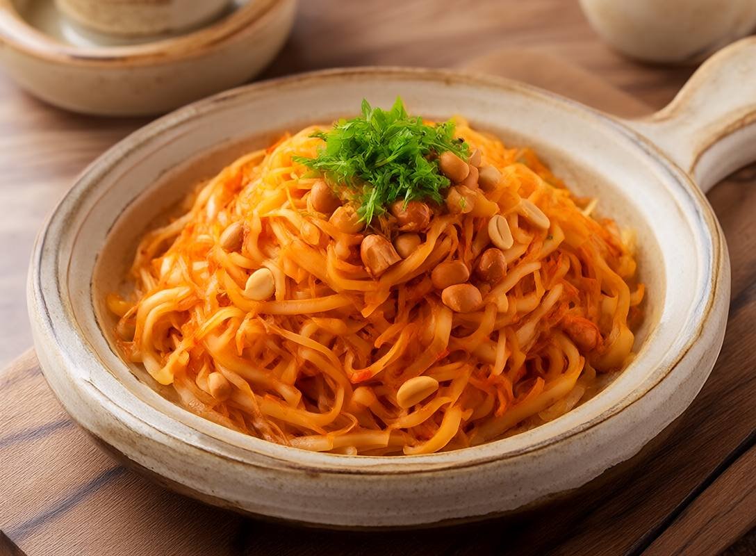 Spicy Green Papaya Noodles with Roasted Peanuts