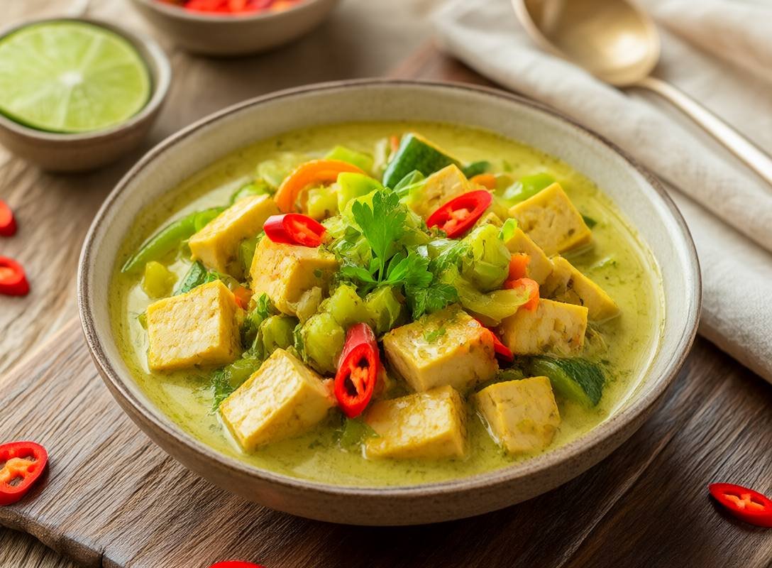 Spicy Thai-Inspired Green Curry with Tofu & Vegetables