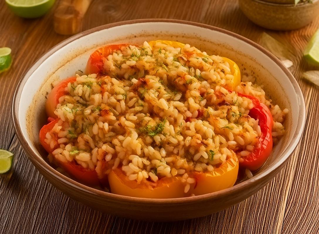 Vegetarian Stuffed Bell Peppers with Brown Rice and Cheese