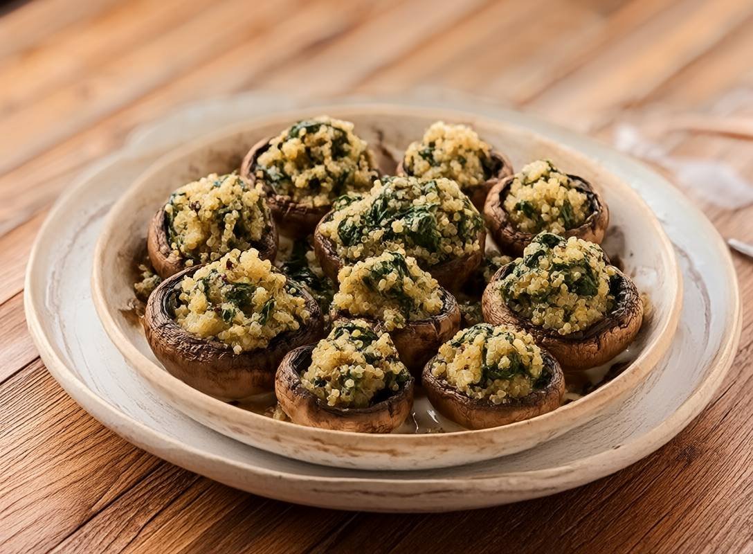 Stuffed Portobello Mushrooms with Spinach, Quinoa & Cheese