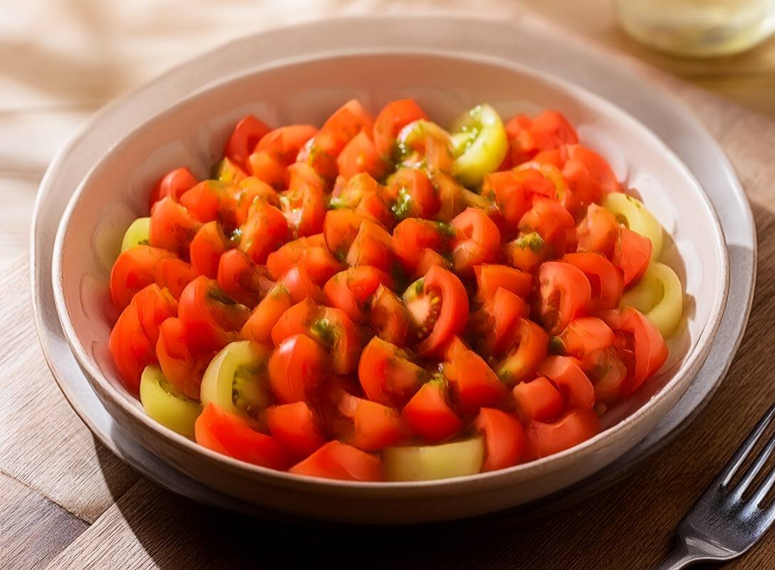 Tomato and Olive Panzanella with Roasted Garlic Vinaigrette
