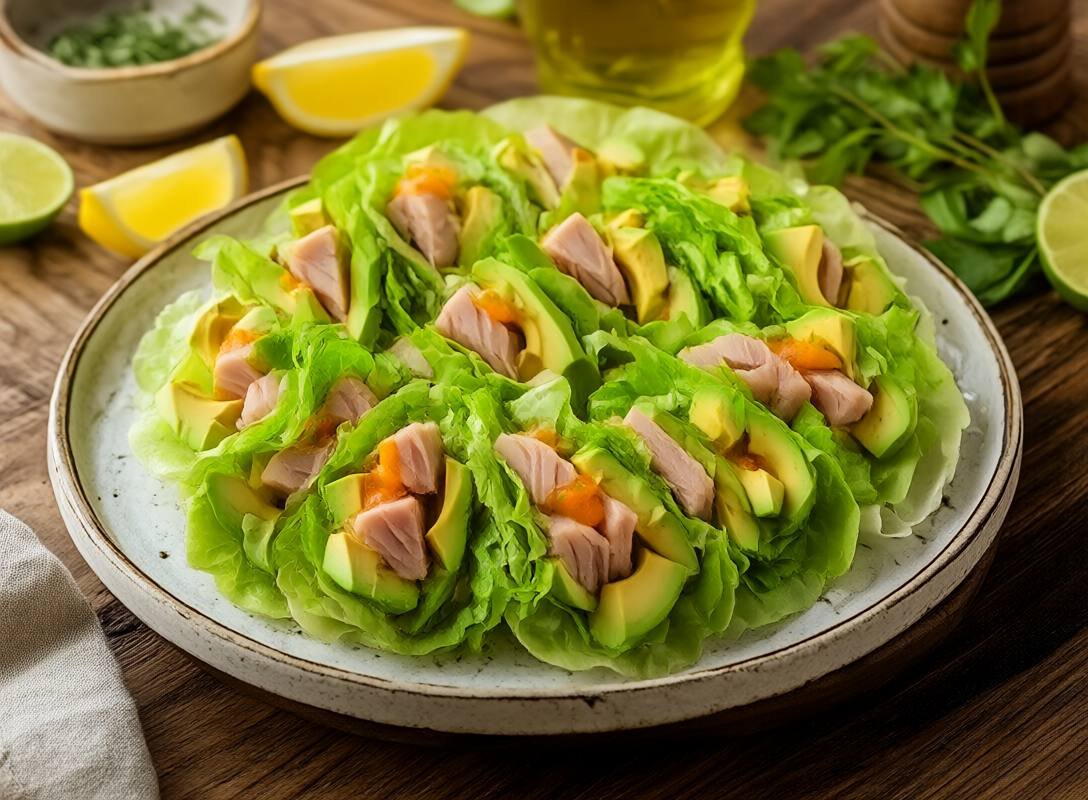 Tuna and Avocado Lettuce Wraps with Zesty Lime Crema