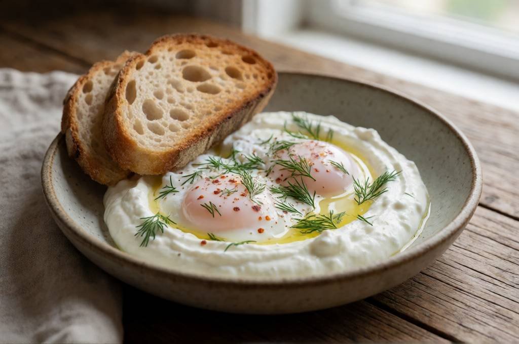 Turkish Eggs (Cilbir) with Garlic Yogurt & Chili Butter
