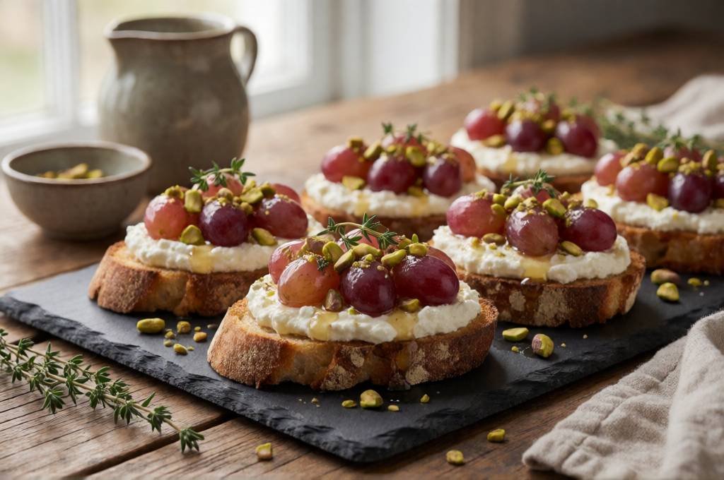 Whipped Feta and Roasted Grape Crostini