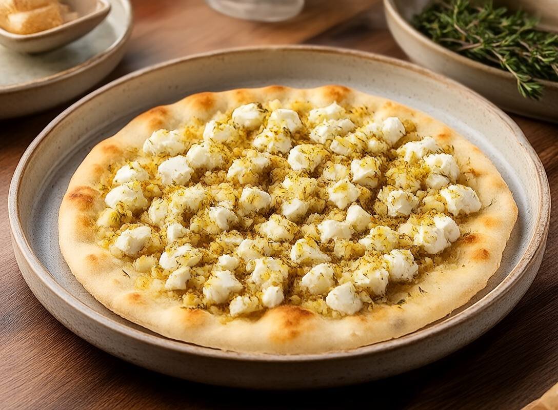 Wild Mushroom and Thyme Flatbread with Goat Cheese Crumble