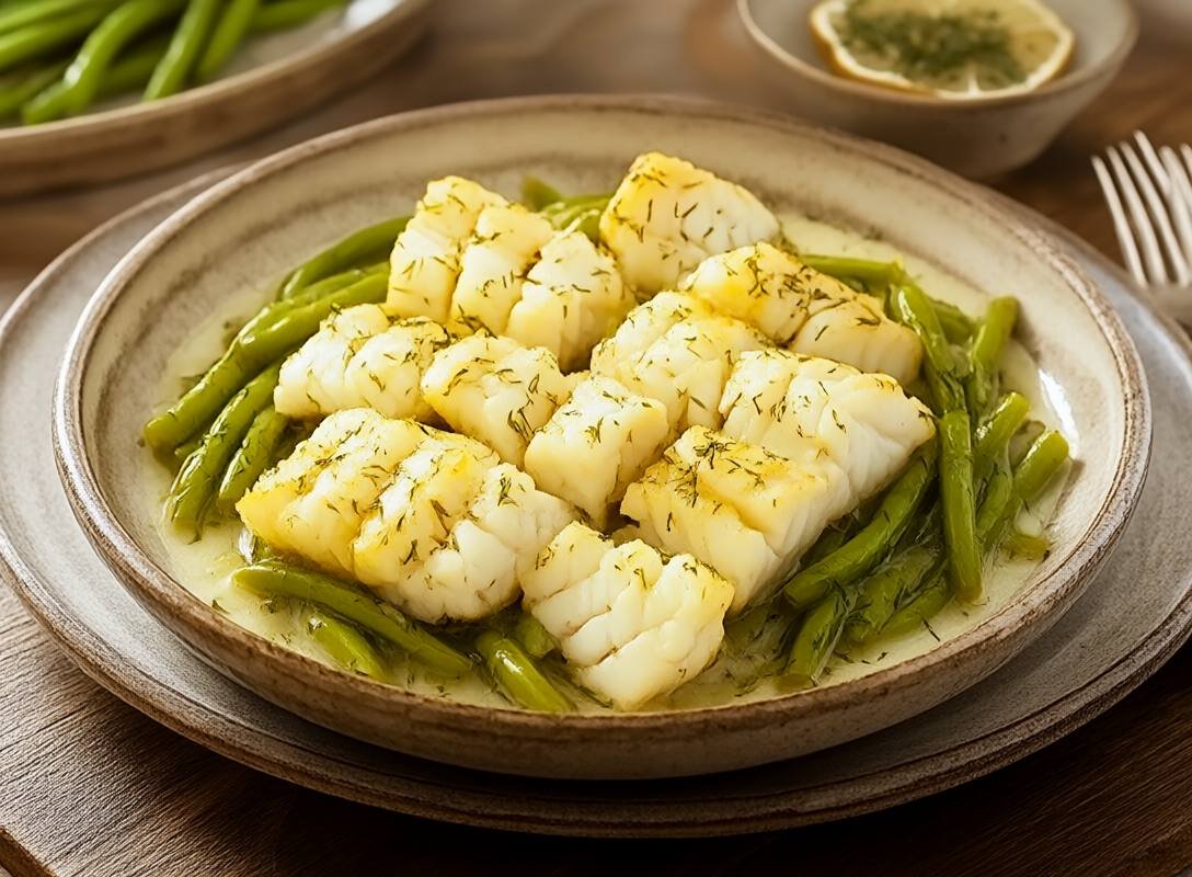 Zesty Baked Lemon Herb Cod with Garlic Green Beans
