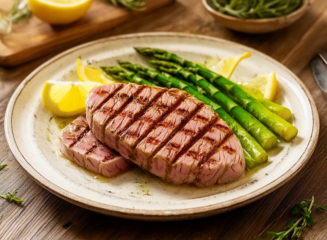 Zesty Grilled Lemon Garlic Tuna Steak with Asparagus