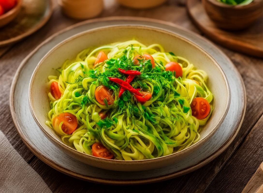 Zucchini Noodles with Pesto and Cherry Tomatoes