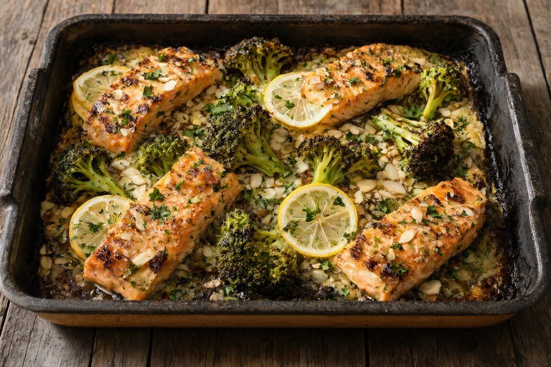 Salmon and Broccoli Traybake