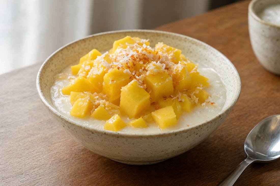 Thai Coconut Tapioca Pudding with Mango